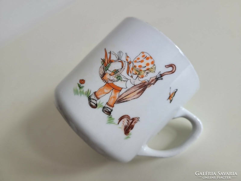 Old Zsolnay porcelain mug fairy tale pattern teacup little girl squirrel frog butterfly
