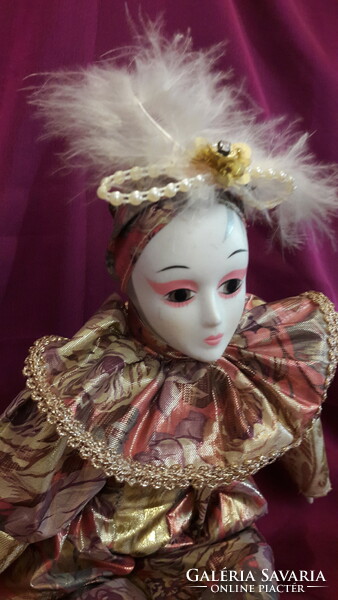 Velencei porcelán baba, régi karneváli bohóc 1 (L3403)