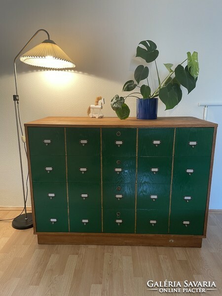 A real wooden chest of drawers with many drawers suitable for a spectacular loft or industrial design, size 130x55x94 cm