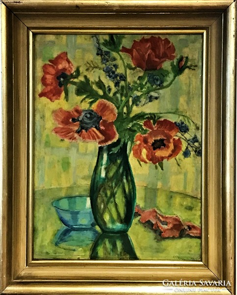 Hugo j. Pieper, poppies, scene from 1953, oil on wood