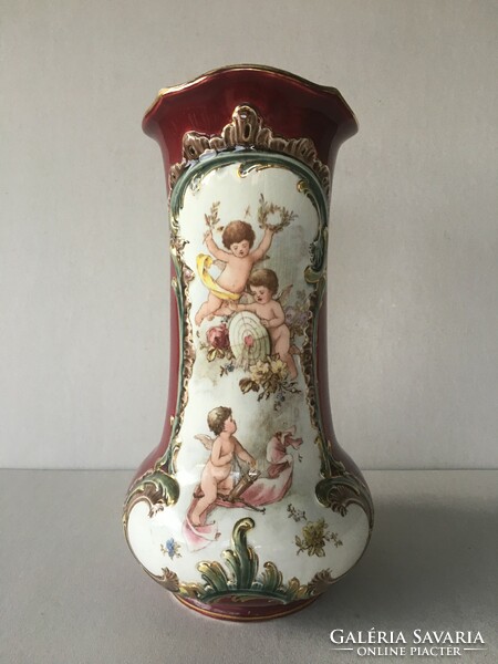 27 cm flawless majolica vase with angels