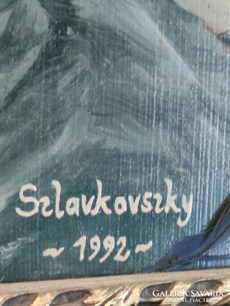 Szlavkovszky bibliai témájú olajképe Jézus a kereszttel  1992.