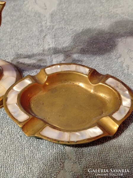 Mother of pearl ashtray and candle holder copper
