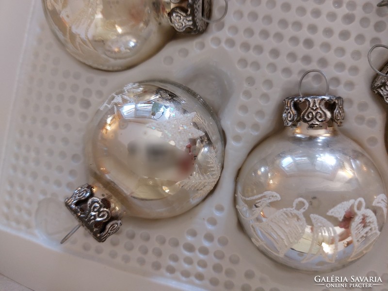 Retro üveg karácsonyfadísz régi ezüst gömb 7 db