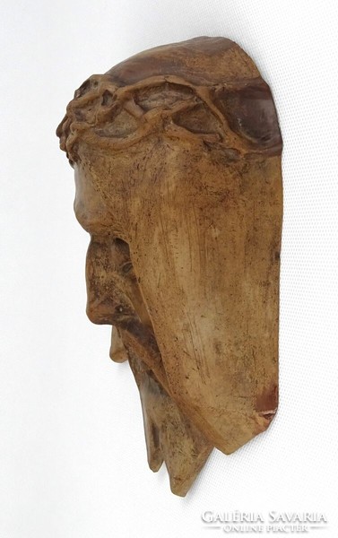 1M221 Antik jelzett Jézus kerámia krisztus fali maszk dísz 20 cm