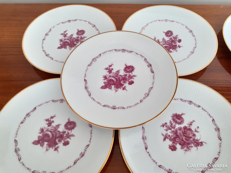 Régi Bavaria porcelán virágos kis tányér 6 db desszertes