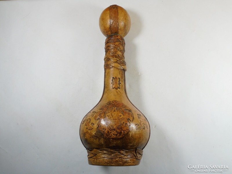 Old Retro Vintage Marked Italian Crafted Leather Coated Decanter Wine Bottle With Stopper 1960s