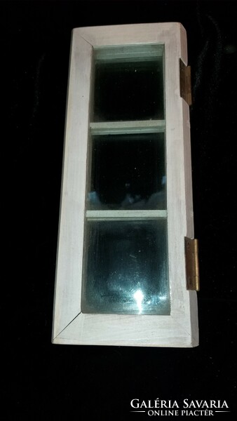 Antik fa üvegezett tartó képkeret vitrin ablak doboz 25 x 10 cm
