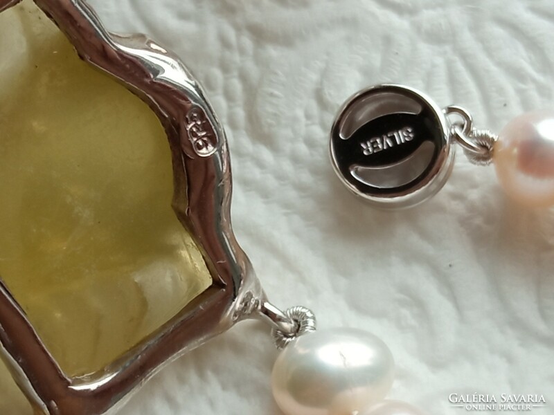 Tenyészetett gyöngy - citrin  925 ezüst nyaklánc