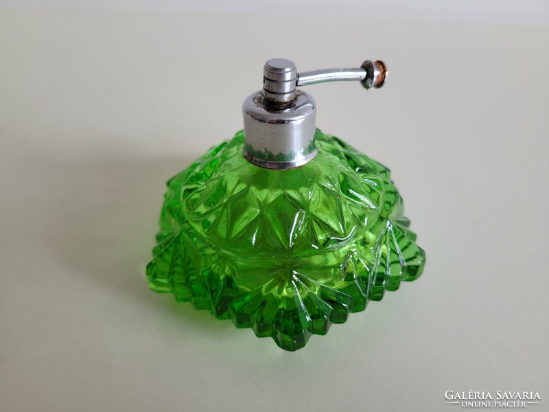 Old green perfume glass art deco cologne spray bottle