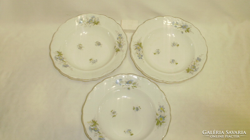 Three pieces of old blue floral porcelain deep plate, peasant plate - together