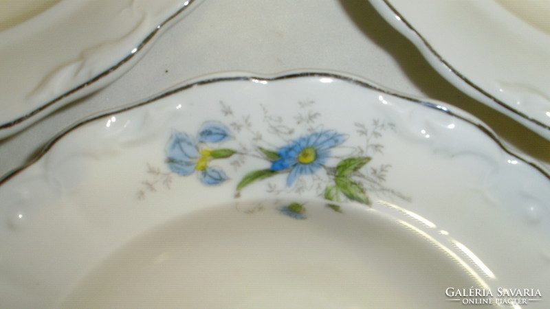 Three pieces of old blue floral porcelain deep plate, peasant plate - together