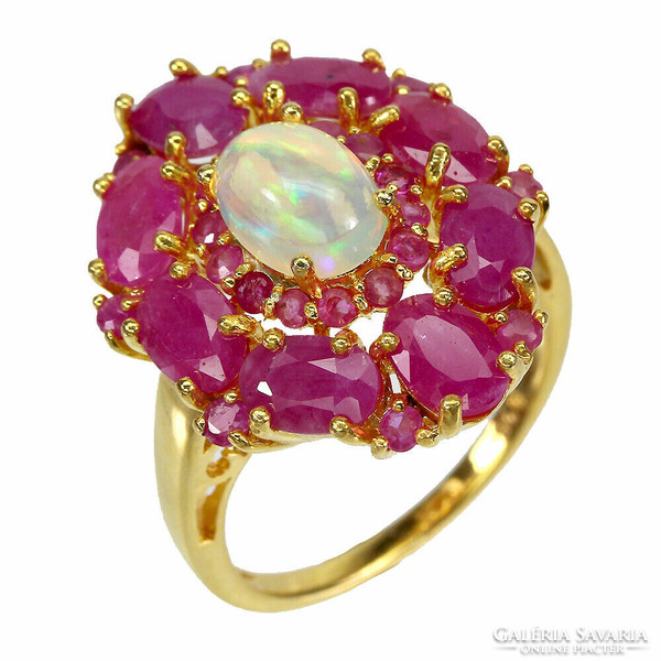54 And real fire plume opal ruby 925 silver ring