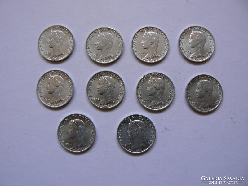 A collection of 10 5-penny coins from 1962