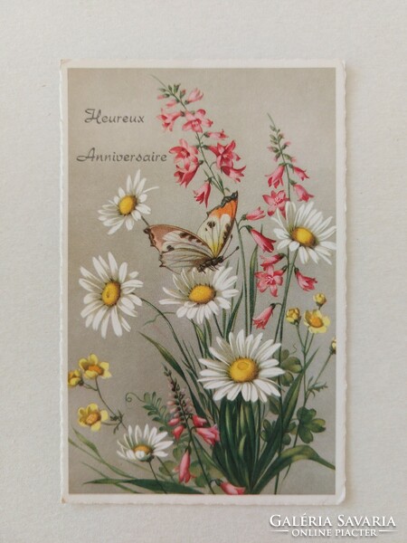 Old floral postcard postcard wildflower butterfly