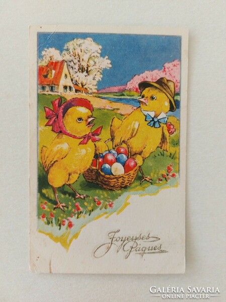 Régi húsvéti képeslap 1946 levelezőlap tavasz csibék tojás