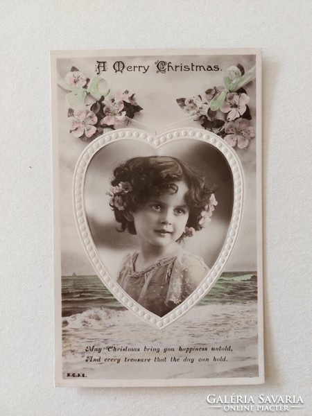 Old postcard photo postcard little girl heart