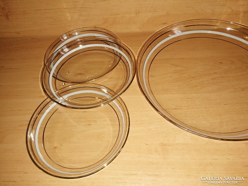 Retro üveg tányér készlet eredeti dobozában 1 db kínáló 6 db kistányér (K)