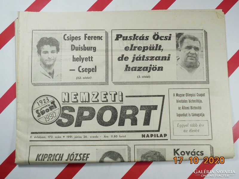 Régi retro újság napilap - Nemzeti Sport - 1991.06.26. -  Születésnapra ajándékba