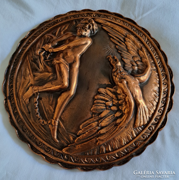 Copper-colored metal casting, wall relief, ornament