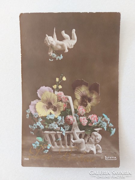 Old floral postcard 1914 postcard pansy angels