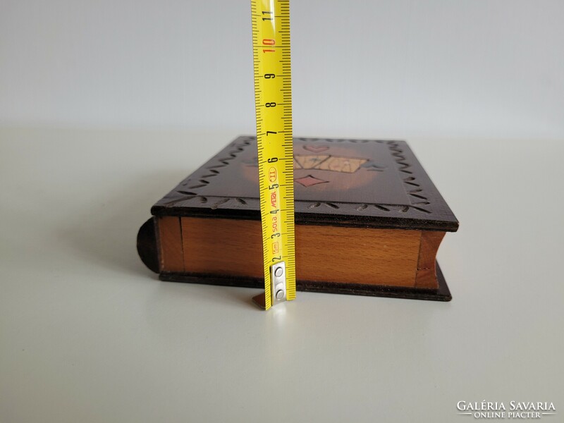 Régi intarziás fa kártyadoboz könyv alakú doboz fadoboz