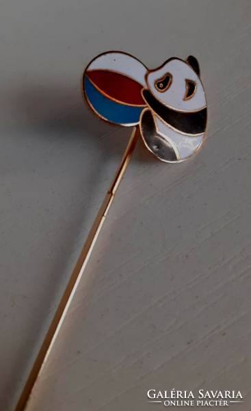 Gold-plated fire enamel ball-playing panda bear bookmark leaf opener in nice condition