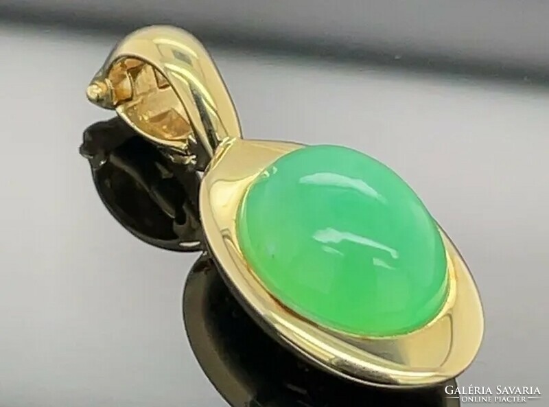 Green opal gemstone/ sterling silver pendant with 14 carat gold plating 925