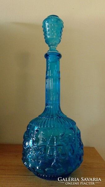 Mid century Italian zodiac glass decorative bottle with stopper - 1960s