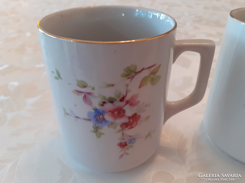 Régi 2 db Zsolnay porcelán bögre cseresznyevirágos népi virágos teás csésze
