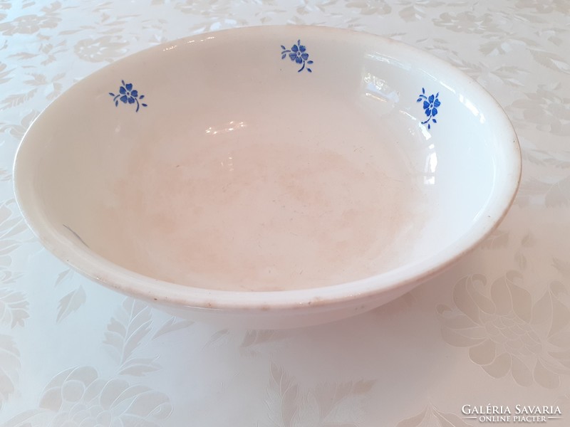 Old large granite bowl with blue floral vintage folk pot 28 cm