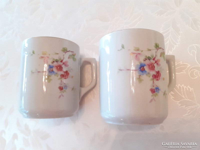 Old 2 pcs Zolnay porcelain mug with cherry blossom folk flower tea cup