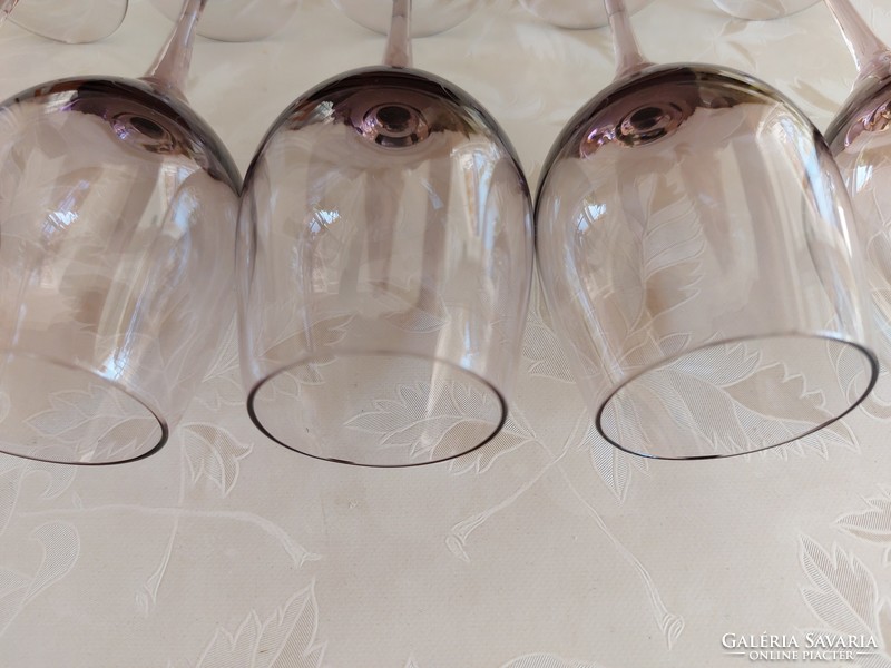 Régi talpas pohár retro lila röviditalos üveg pohár 5 db