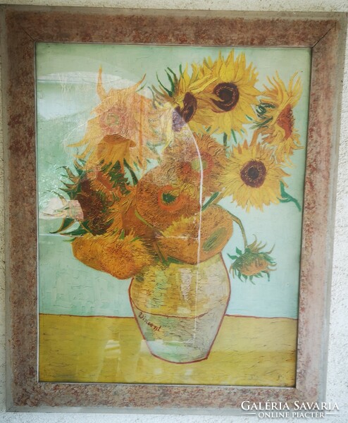 Beautiful modern work, vincent van gogh sunflower still life printmaking technique decoration collection.