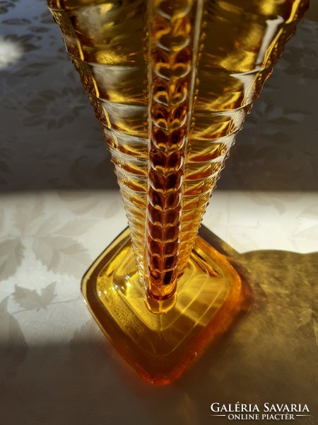 Régi 1941 Brockwitz váza art deco üvegváza borostyánszínű