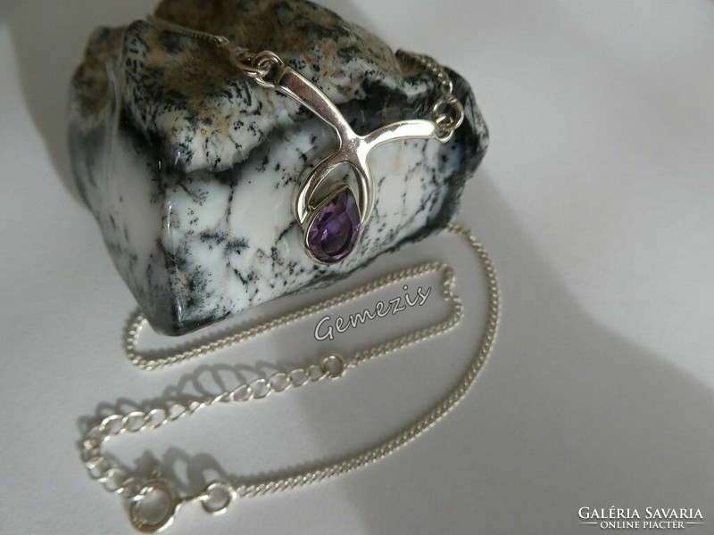Real faceted amethyst 925 silver necklace, necklace