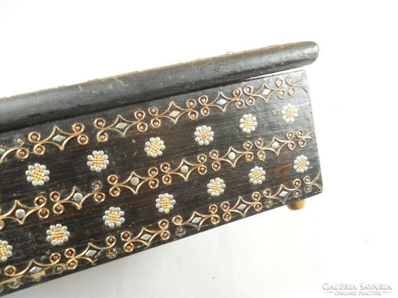 Antique old unique wooden box chest flower pattern metal inlay jewelry box Albanian Albania