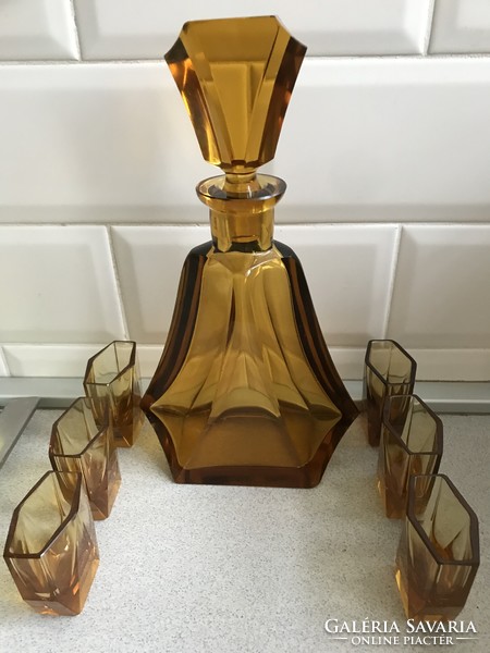 Antique amber-colored, peeled liqueur set