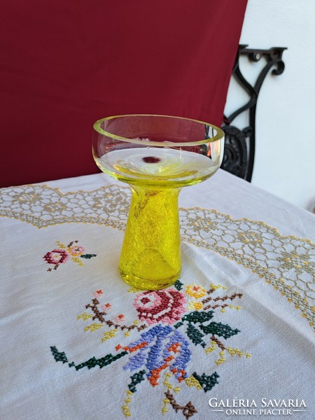 Yellow candle holder vase cracked beautiful veil glass veil Carcagi berek bath glass