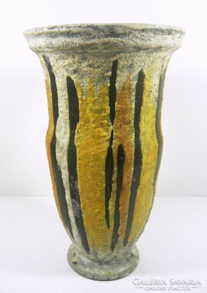 Gorka livia, retro 1960 black and yellow 25.8 Cm artistic (striped) ceramic vase, flawless! (G013)