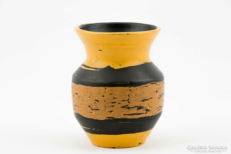 Gorka livia, retro 1950 black and yellow 14.0 Cm artistic ceramic vase, perfect! (G010)