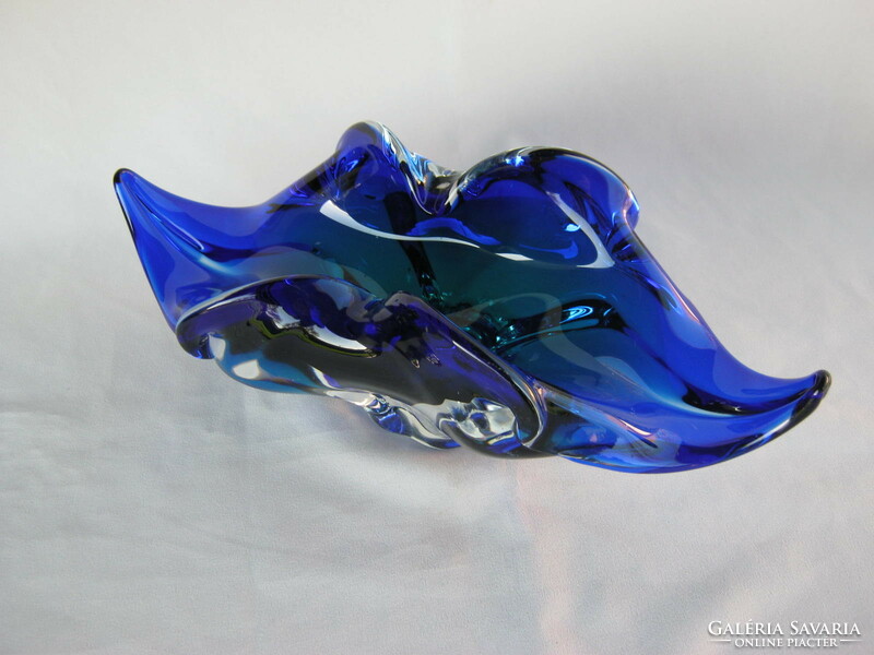 Retro ... Bohemia large blue thick glass bowl table centerpiece