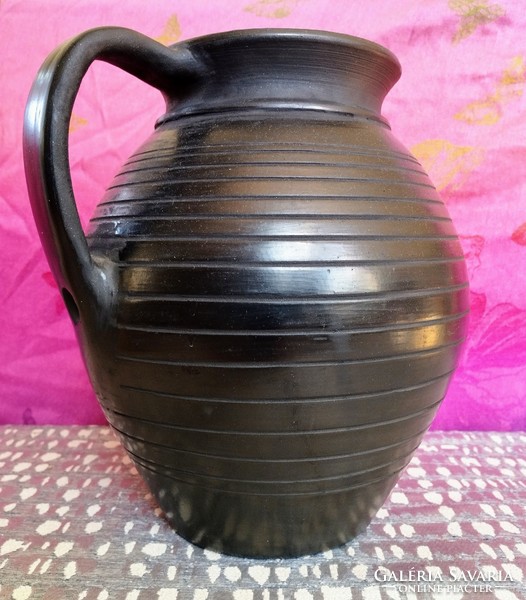 Large karcagi black ceramic jar (folk art clay industry hsz)