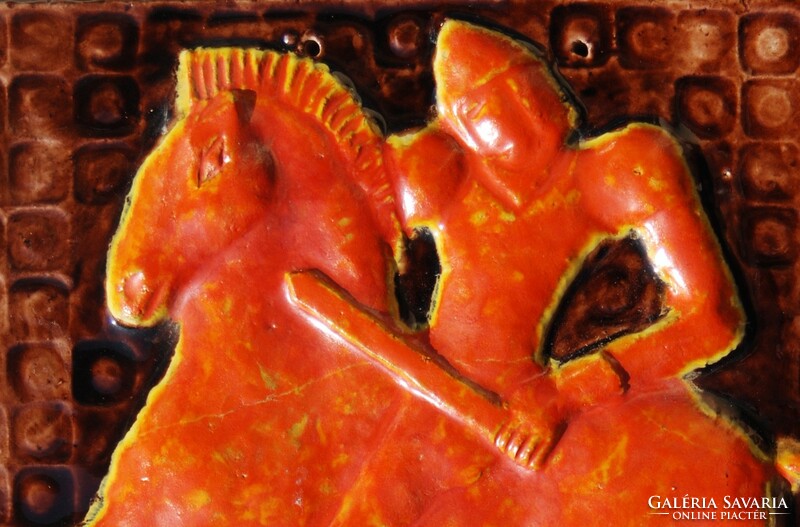 Lőrincz Győző (1940): Szent György legyőzi a sárkányt - kerámia falikép
