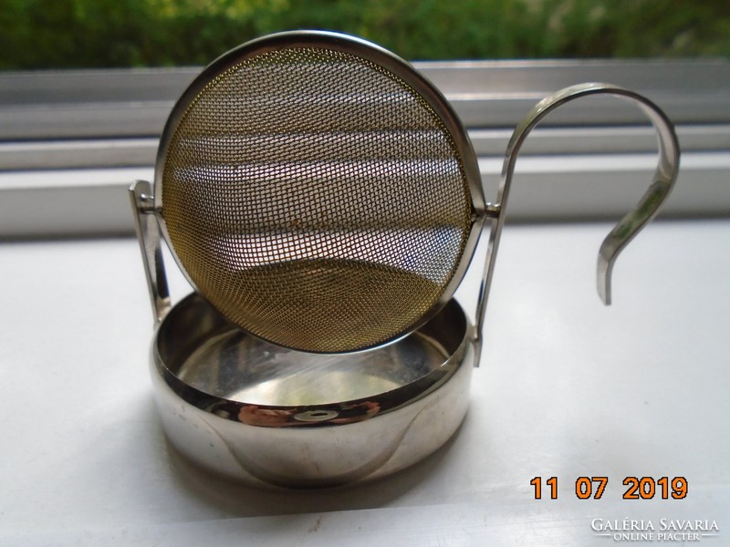 Antik ezüstözött tea csepegtető fém hálós szűrővel