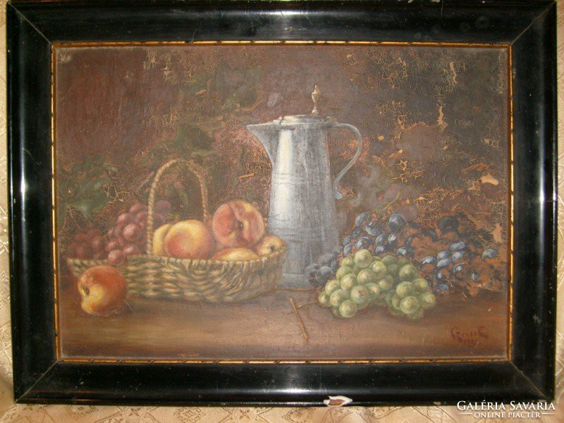Discounted gross ehrenfried? 96-year-old, marked painting of a still life with a wine cup in an antique frame