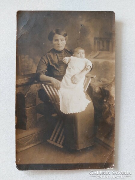 Old photograph 1914 field post photo postcard lady baby