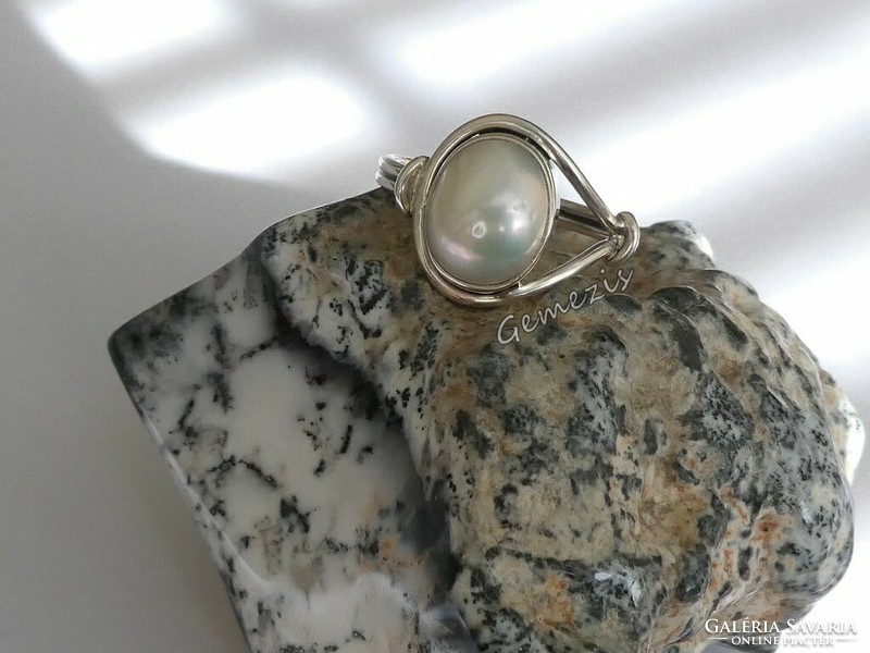 Real cultured pearl 925 silver ring size 53