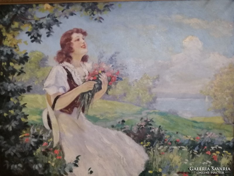 ILLENCZ LIPÓT ÚJARAD, 1882 - 1950, ARAD : Virágszedő leány eredeti festmény