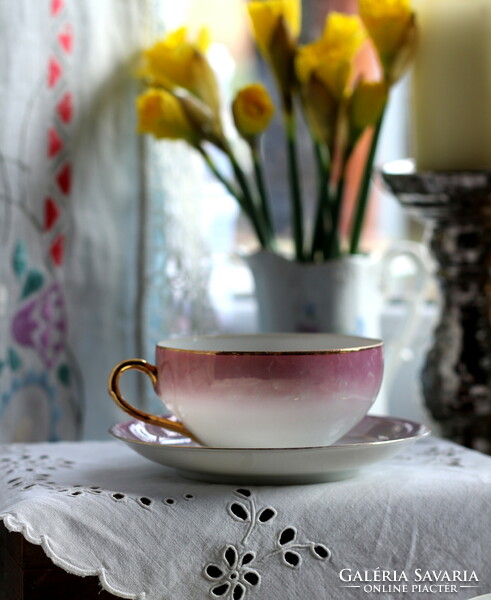 Eigl austria eggshell porcelain, purple color, delicately iridescent, gold-plated tea set